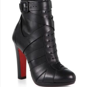 Christian Louboutin Lamu Leather Lace-Up Platform Black Bootie Size 38